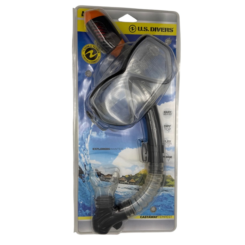US‎ Divers Castaway Tempest Adult Snorkel Mask Combo Set Black Orange New